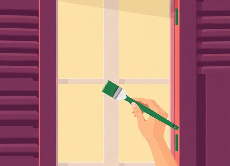 Mise en peinture au pinceau de volets et d'encadrements en bois