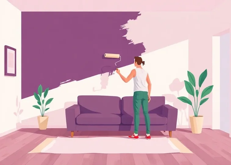 Peintre appliquant la peinture au rouleau sur un mur de salon