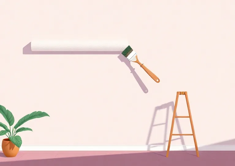 Pose de papier peint, rouleau et brosse à maroufler